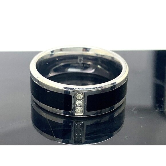 Men's Wedding Band Black Silver Steel 0.03ctw Diamond 8mm Wide Ring Size…